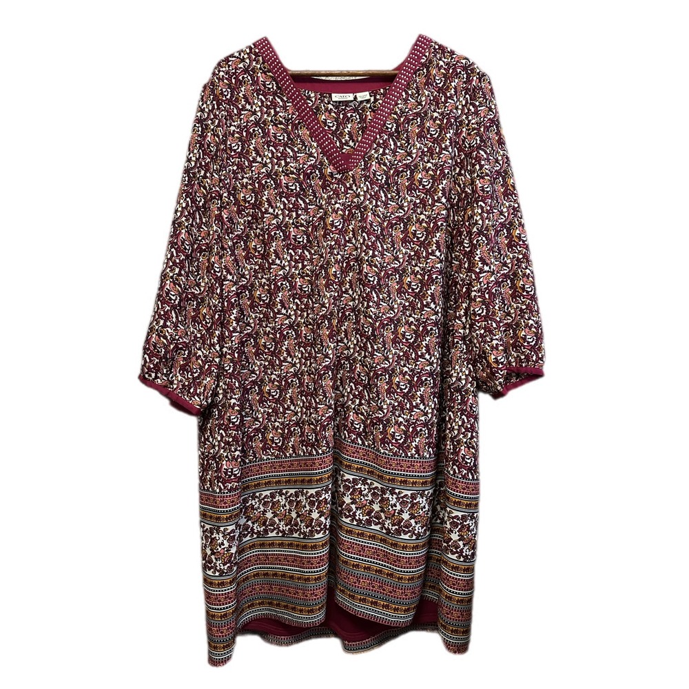 Cato Woman Dress Burgundy Floral Print V-Neck Embellished 22 24W